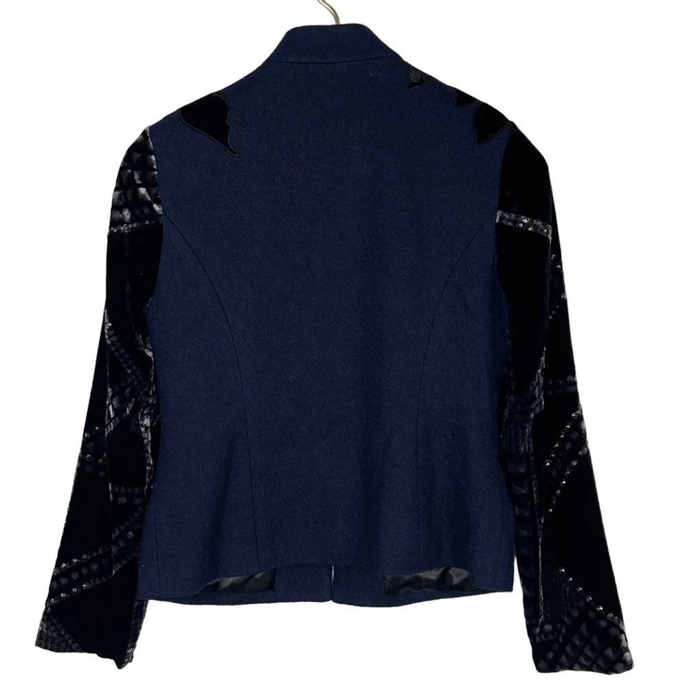 CHICOS BLACK LABEL BROCADE STUDDED VELVET WOOL BLEND 2 BUTTON JACKET